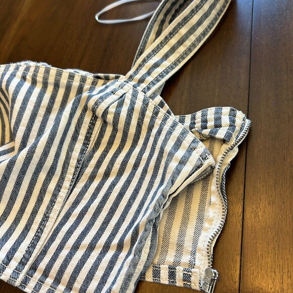 NWT Zara Denim Crop Top White Blue Striped Side Zipper Size Medium - Picture 8 of 15